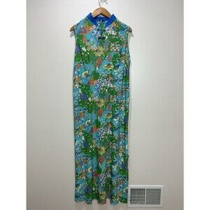 VTG Montgomery Ward 60s 70s Maxi Dress Hawaiian Japanese Asian Cherry Blossoms